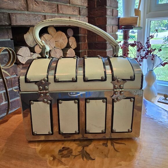 Tano of Madrid - Vintage Silver & Leather Locking Train Case Style Purse​ - Picture 4 of 16